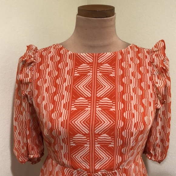 Urban Outfitters Dress Size Medium Orange Cream Geometric Print - Picture 3 of 11